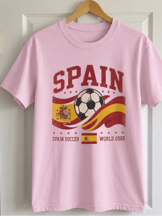 Gildan Tops - Spain Soccer World Cup Graphic Tee for Women’s Light Pink Size L